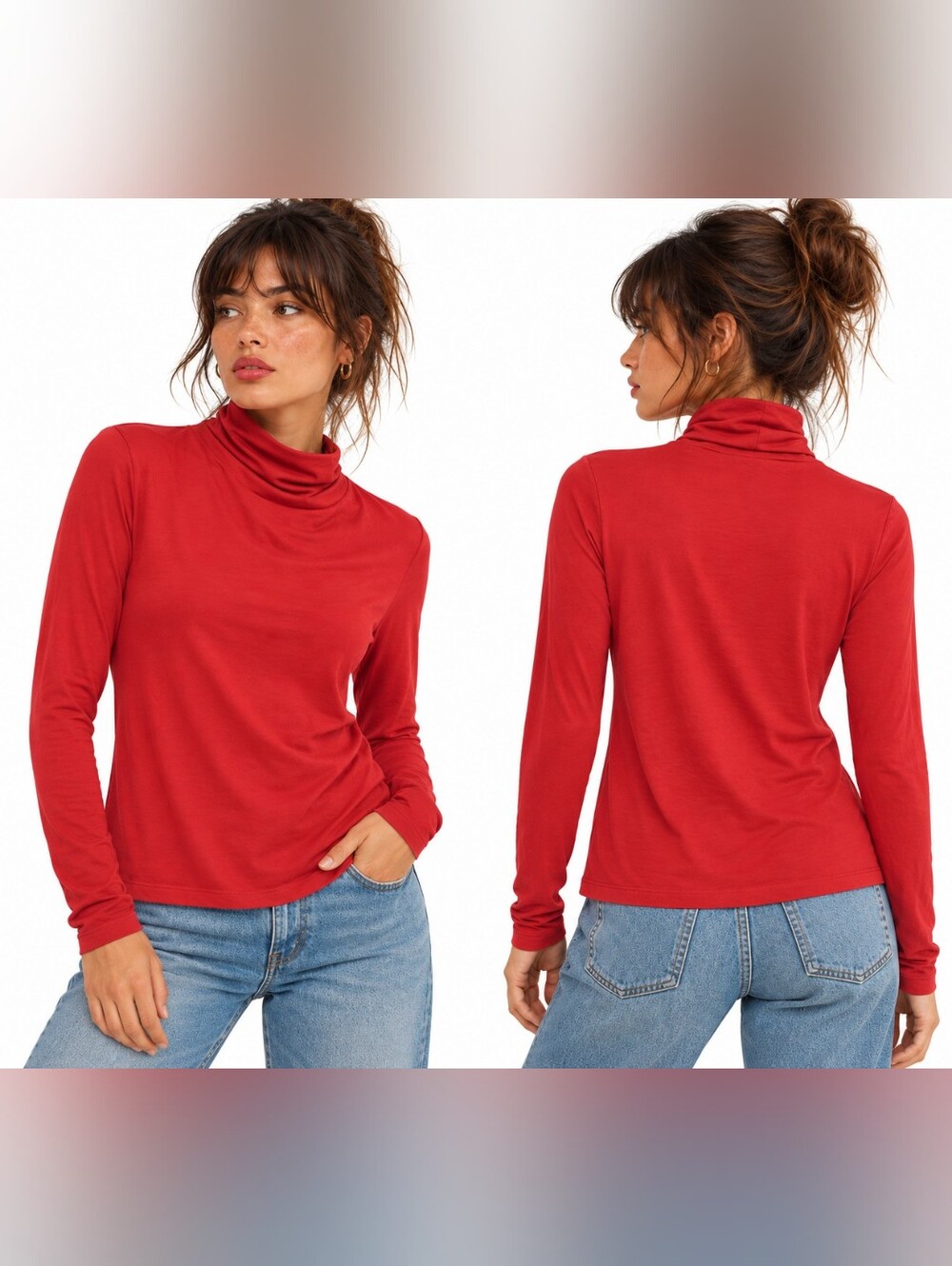 NEW J.Crew Red Cotton Turtleneck Top Classic Layering Essential Feather